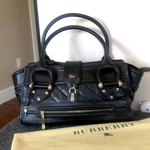 Burberry black quilted leather large satchel purse